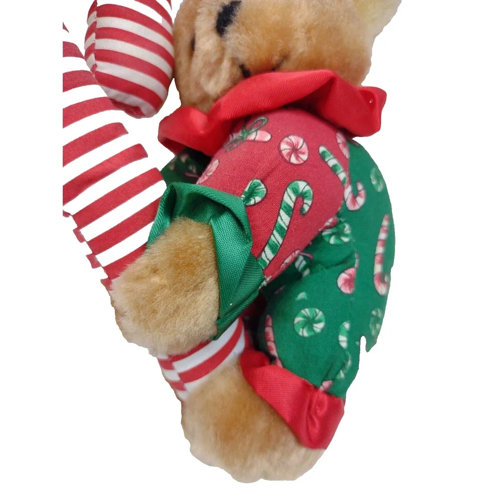 Vintage 1995 Stuffed Mini Teddy Bear Clutching a Candy Cane by Giftco